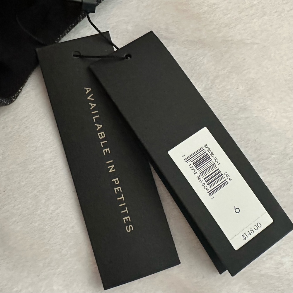 Banana Republic Italian Wool Fit Flare Printed Leaves Dress 6 NWT Vneck Gray Blk - Picture 8 of 9